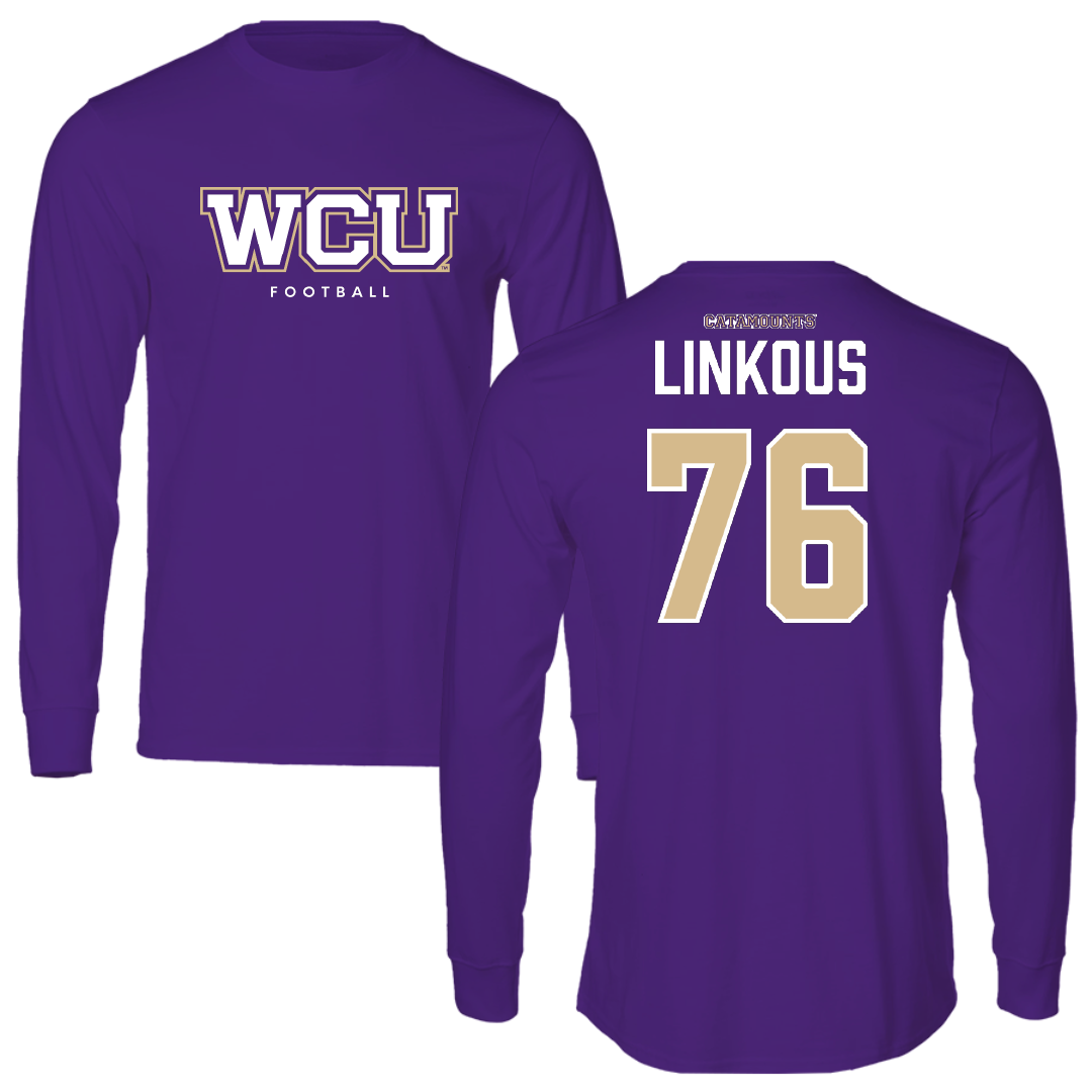 Western Carolina University Football Royal Purple Performance Long Sleeve - #76 Nathan Linkous