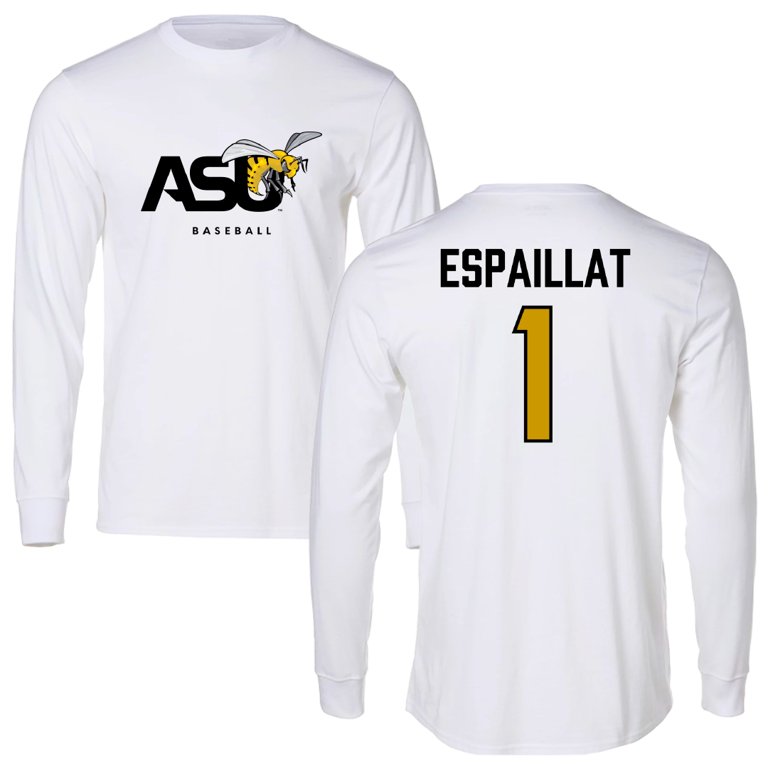 Alabama State University Baseball White Performance Long Sleeve - #1 Alex Espaillat