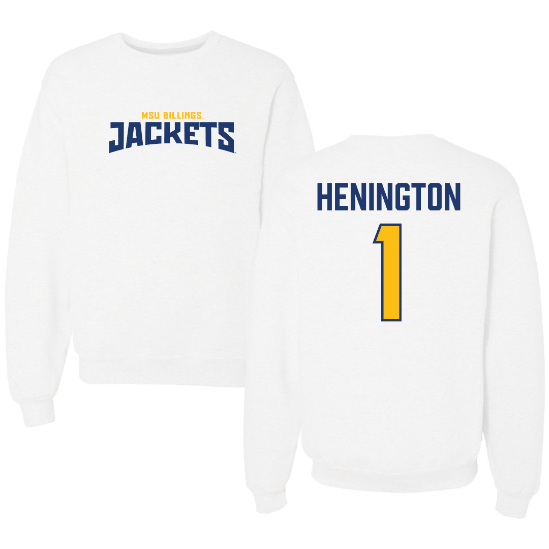 Montana State University Billings Baseball White Classic Crewneck - #1 Kyle Henington