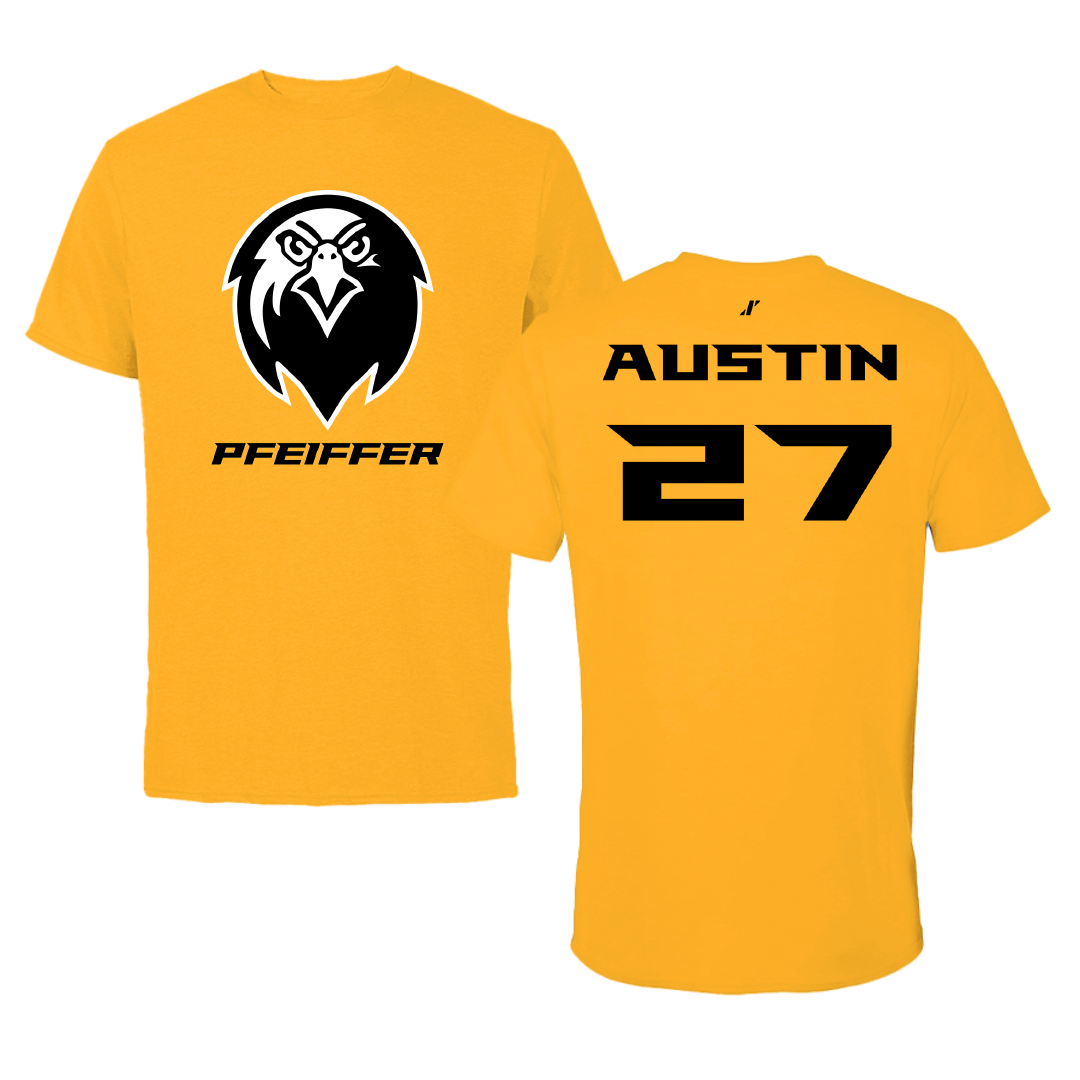 Pfeiffer University Baseball Gold Tee - #27 Caleb Austin