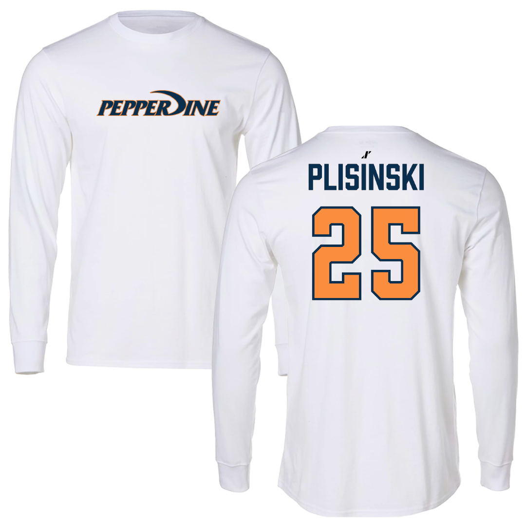 Pepperdine University Baseball White Performance Long Sleeve - #25 Austin Plisinski