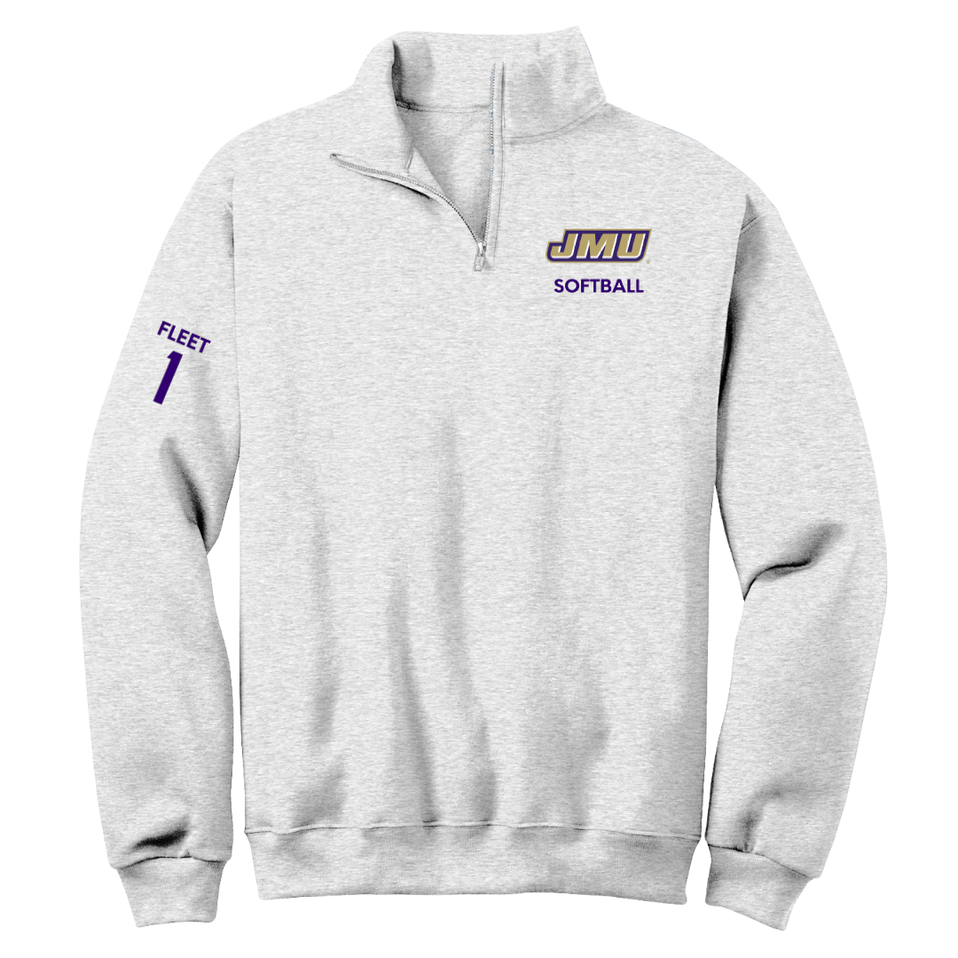 James Madison University Softball Light Gray Quarter-Zip - #1 Kirsten Fleet
