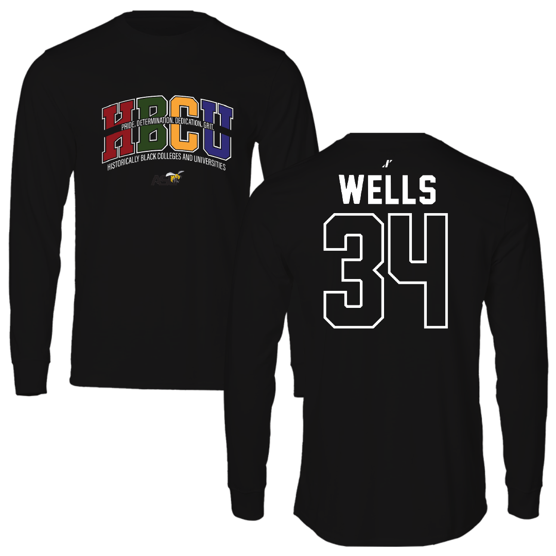 Alabama State University Baseball Black HBCU Performance Long Sleeve - #34 Andrew Wells