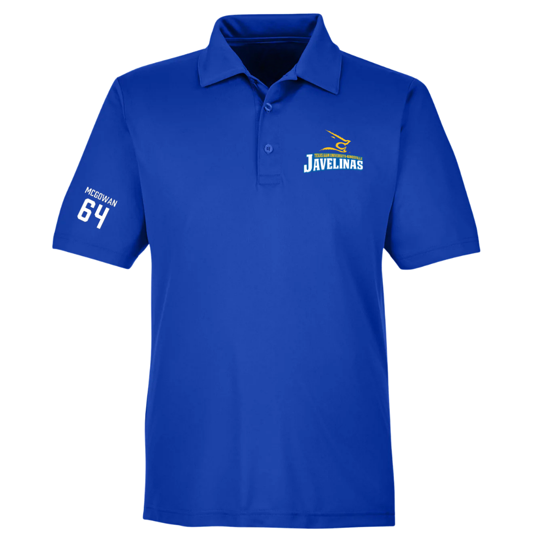 Texas A&M University-Kingsville Football Blue Polo - #64 Kevaughnte McGowan