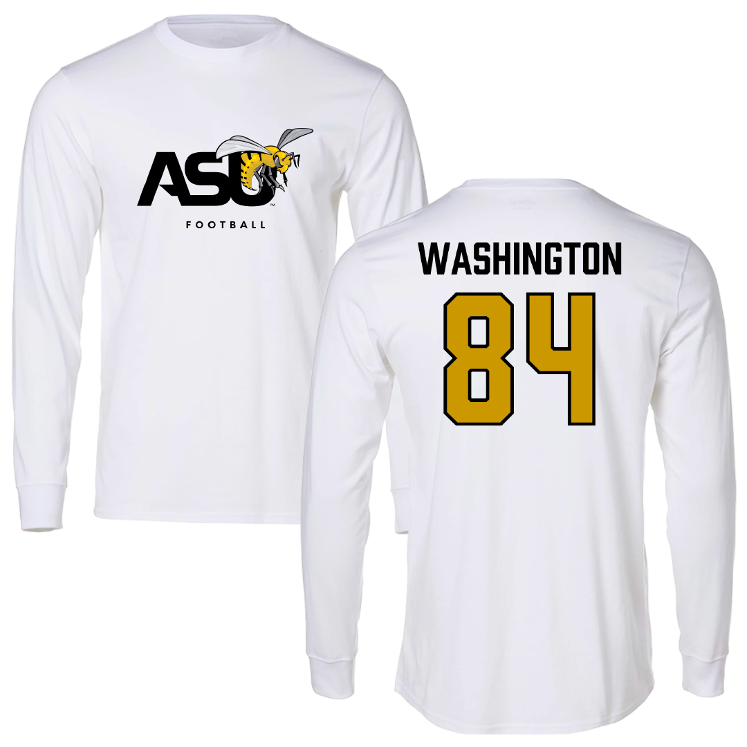 Alabama State University Football White Performance Long Sleeve - #84 Joshua Washington