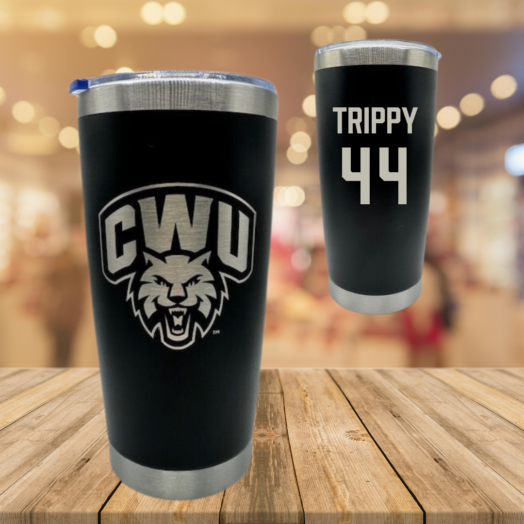 Central Washington University Baseball Black Stainless Steel Tumbler - #44 Gino Trippy