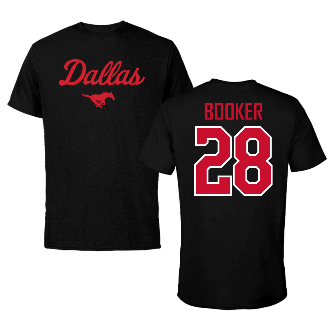 Southern Methodist University Football Black Dallas Performance Tee - #28 Brandon Booker