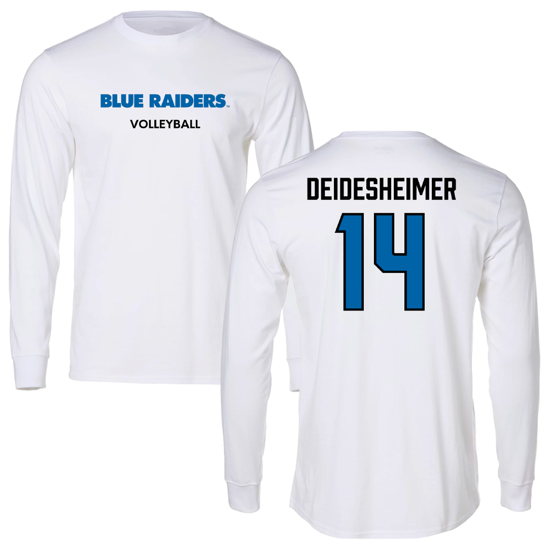 Middle Tennessee State University Volleyball (W) White Performance Long Sleeve - #14 Payton Deidesheimer
