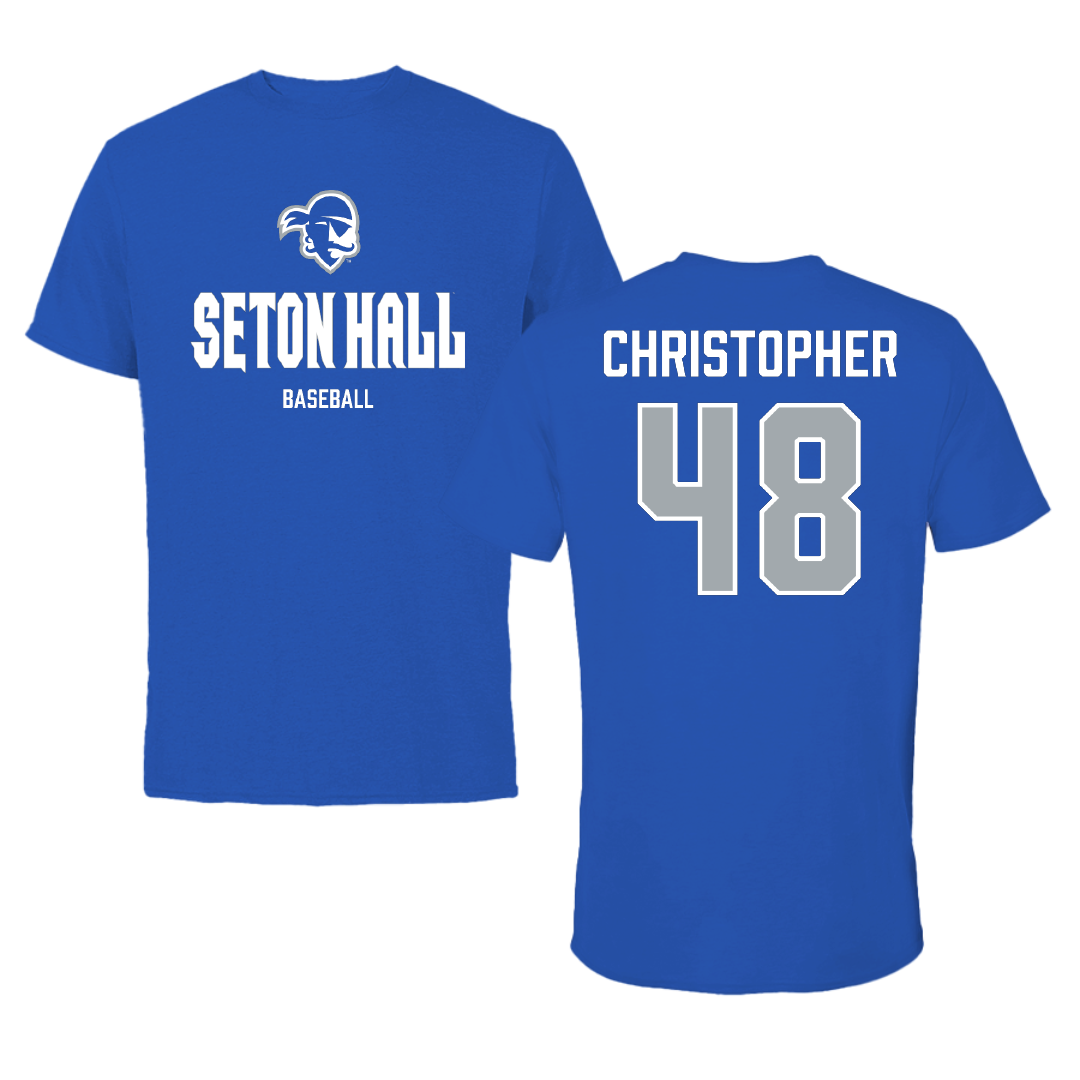 Seton Hall University Baseball Blue Tee - #48 Mason Christopher