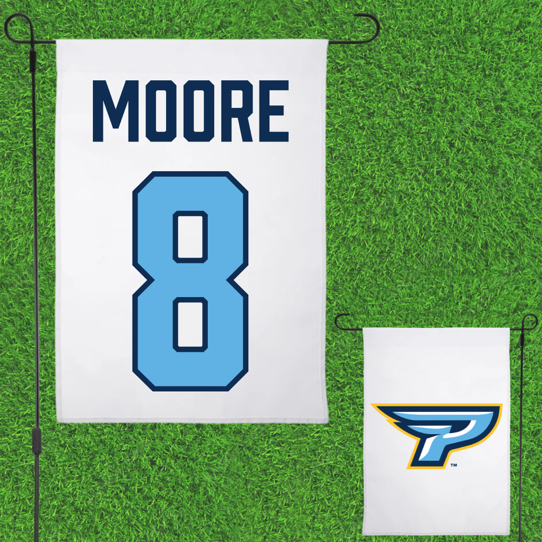 Point University Baseball White Garden Flag - #8 Keegan Moore