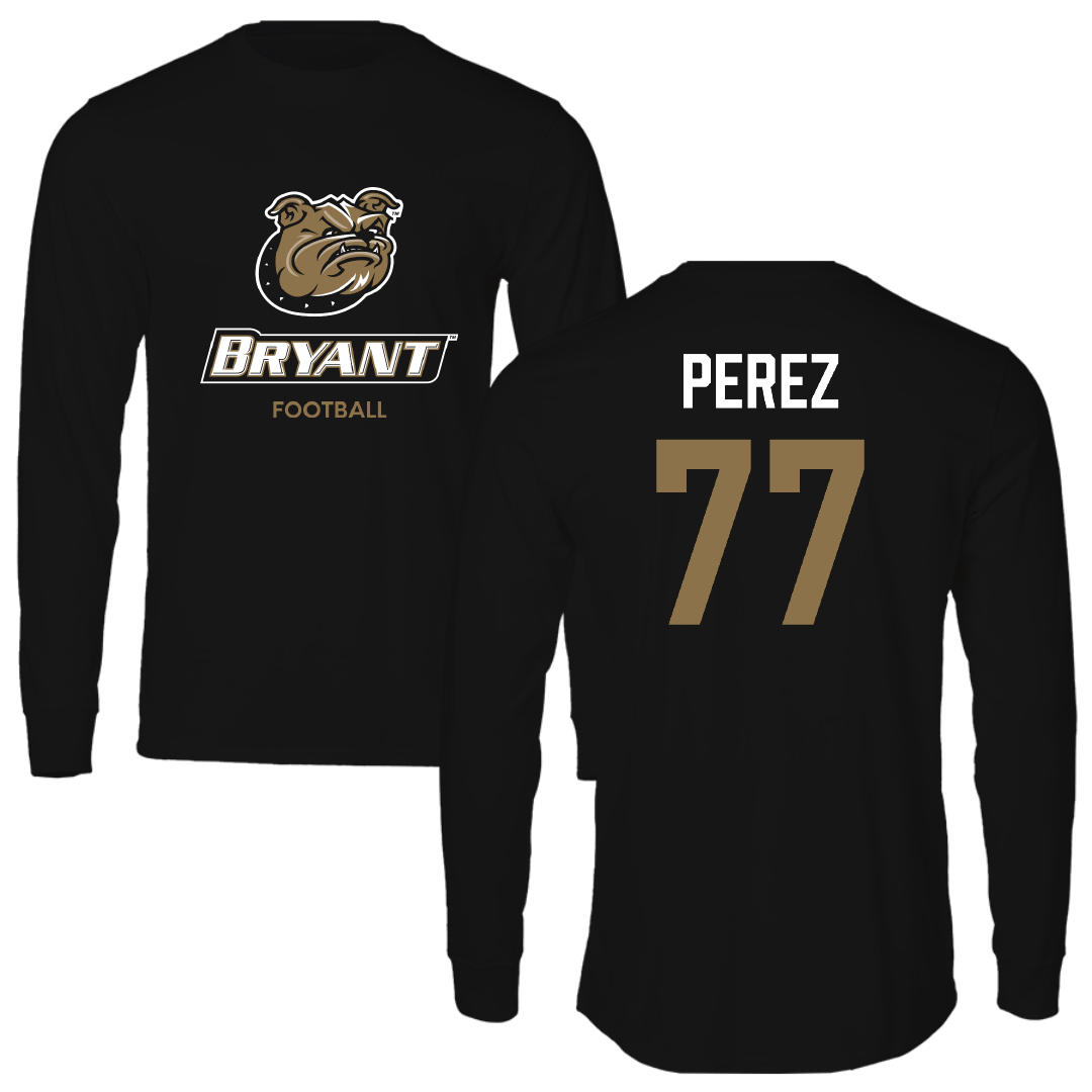 Bryant University Football Black Performance Long Sleeve - #77 Anthony Perez