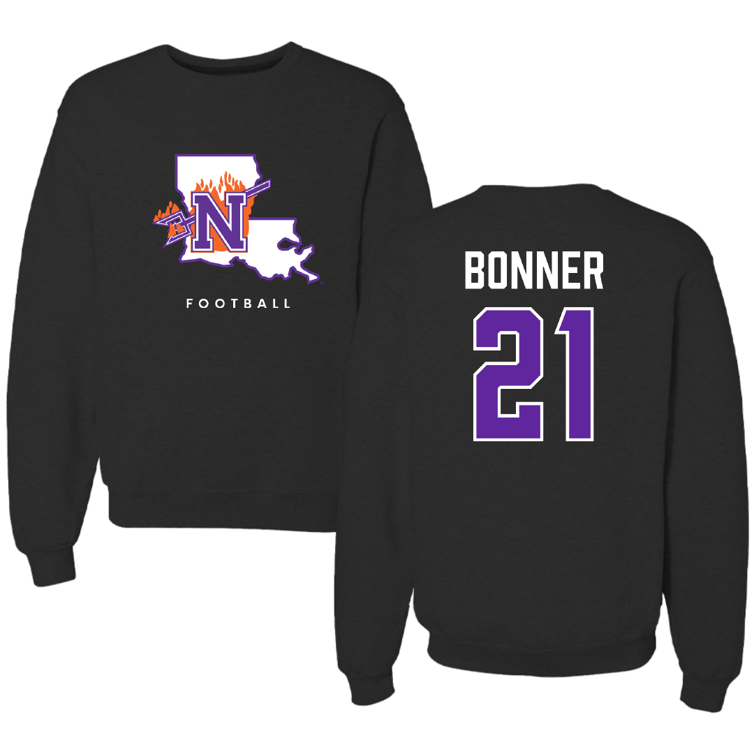 Northwestern State University Football Black Block Crewneck - #21 Ja’Marion Bonner