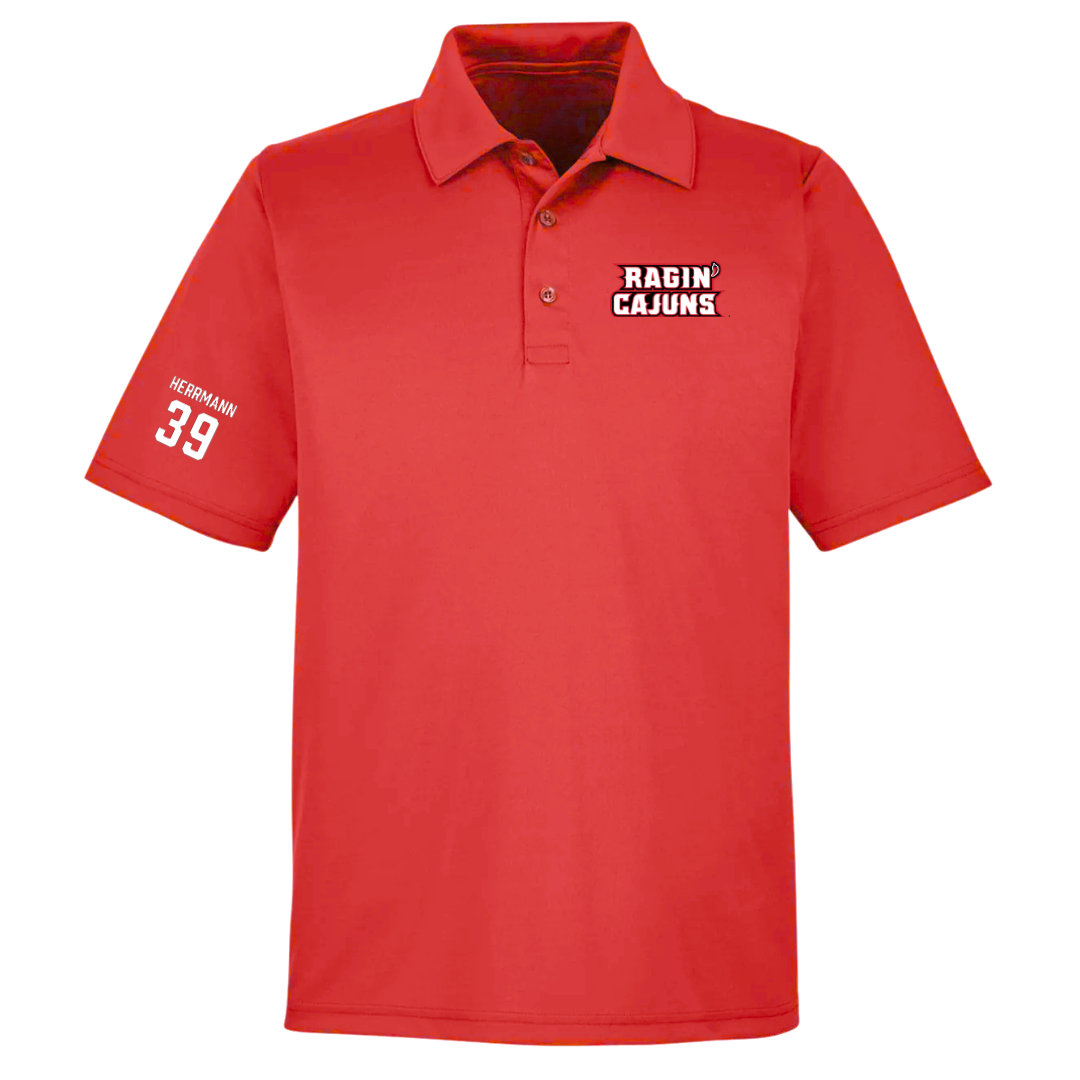 University of Louisiana at Lafayette Baseball Red Polo - #39 Andrew Herrmann
