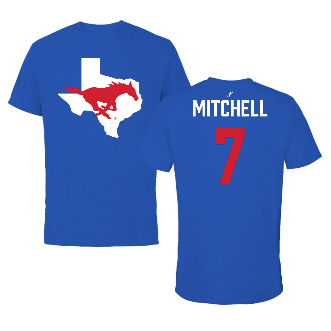 Southern Methodist University Soccer Blue State Performance Tee - #7 Jaylinn Mitchell