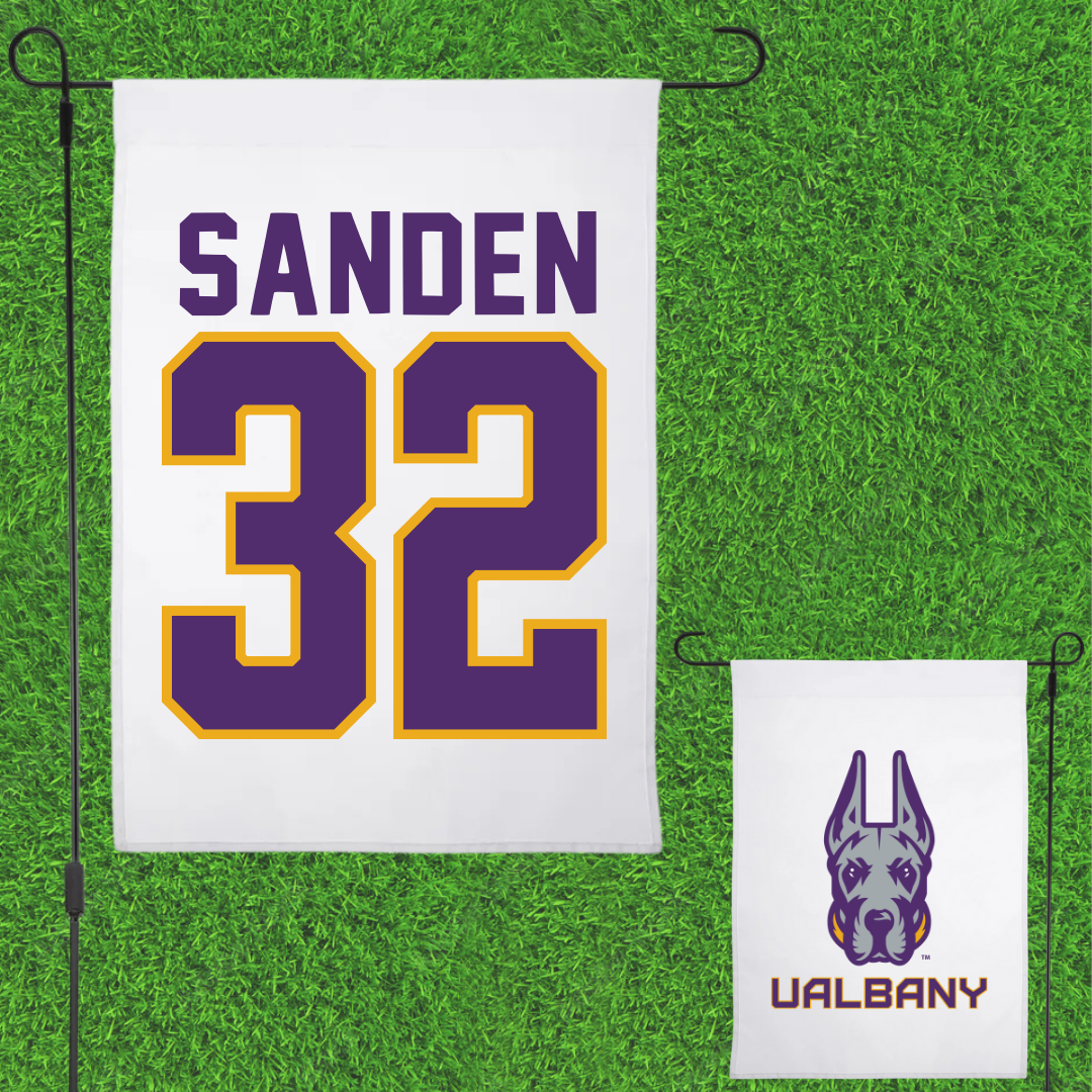 University at Albany Lacrosse White Garden Flag - #32 Mason Sanden