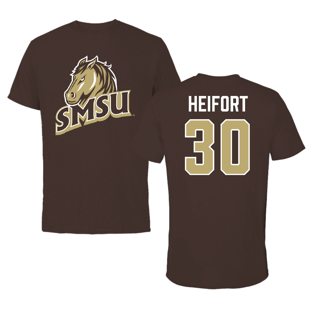 Southwest Minnesota State University Baseball Brown Mustangs Tee - #30 Tommy Heifort