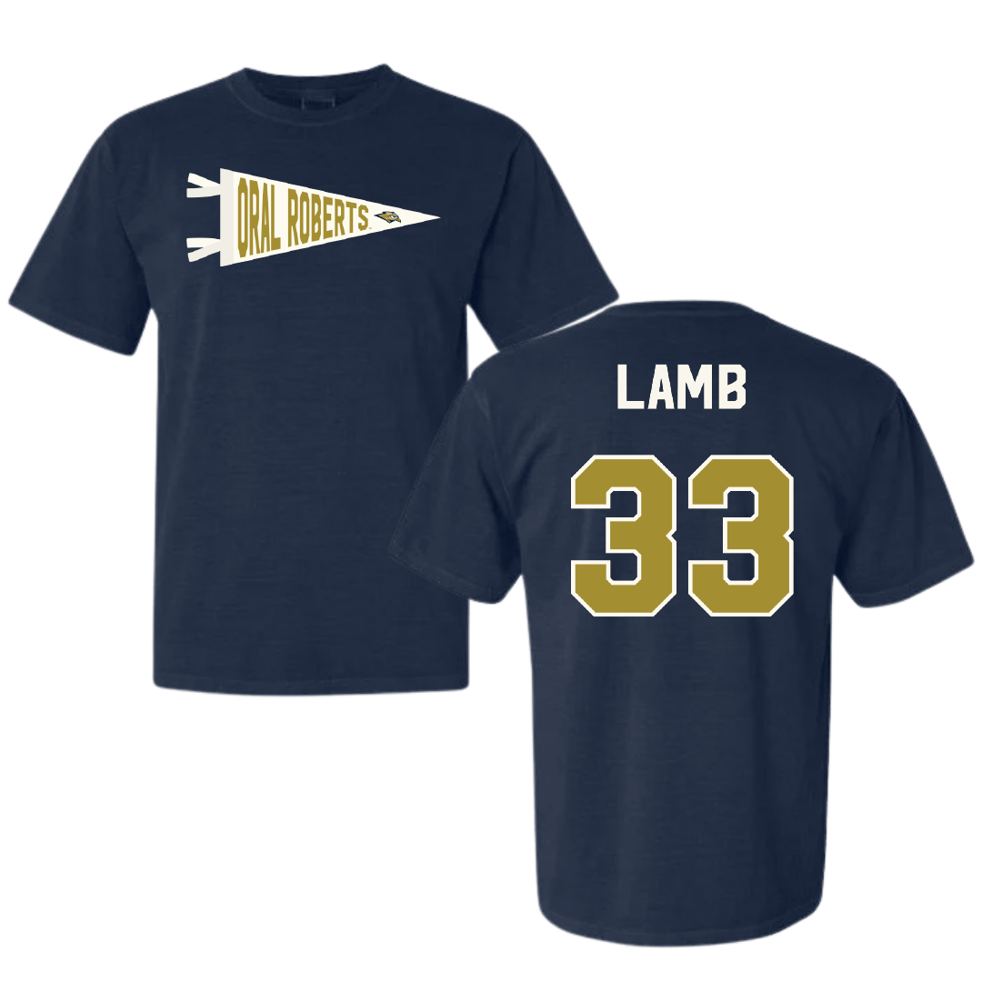 Oral Roberts University Soccer Navy Pennant Comfort Colors Tee - #33 Tommy Lamb