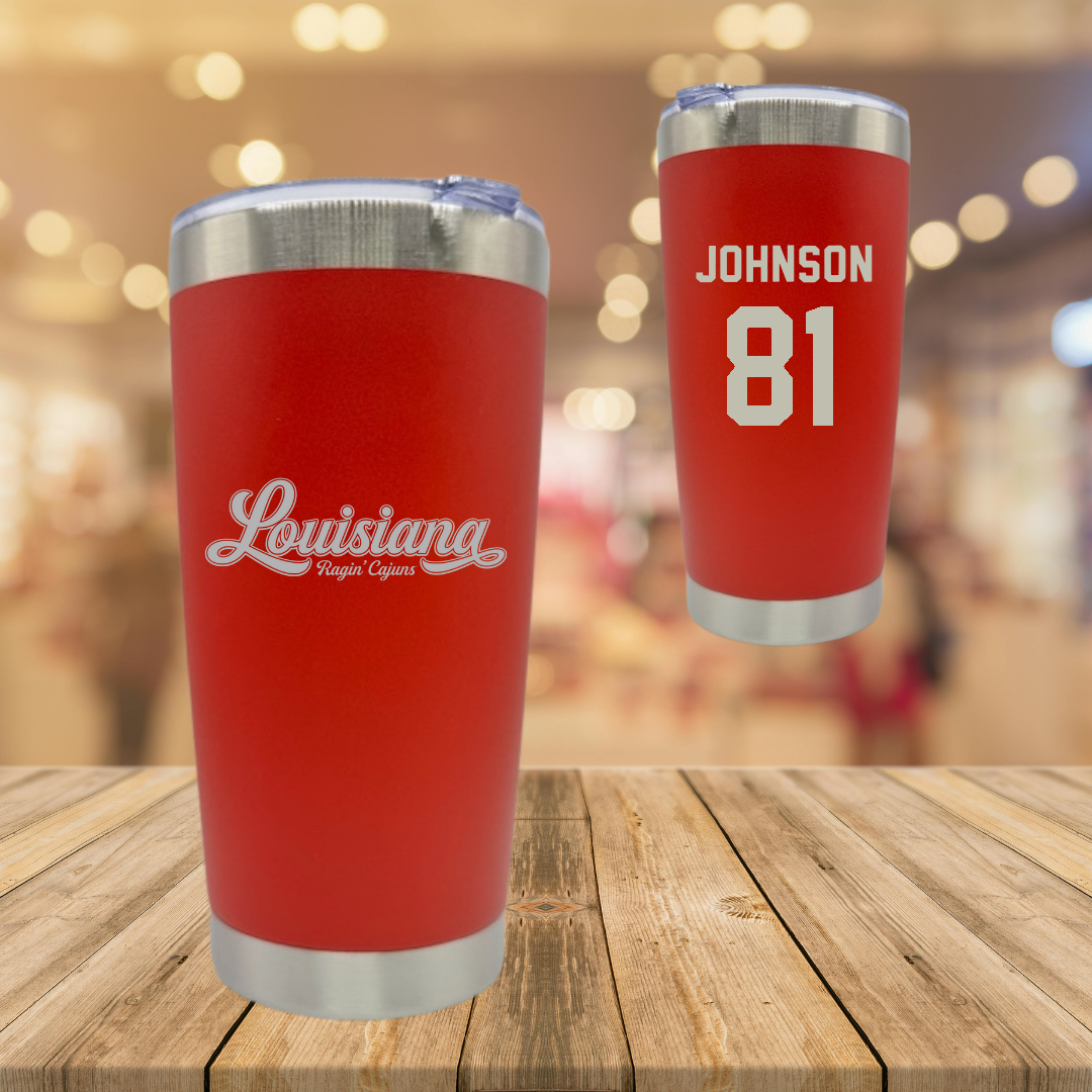 University of Louisiana at Lafayette Football Red Stainless Steel Tumbler - #81 Jaydon Johnson