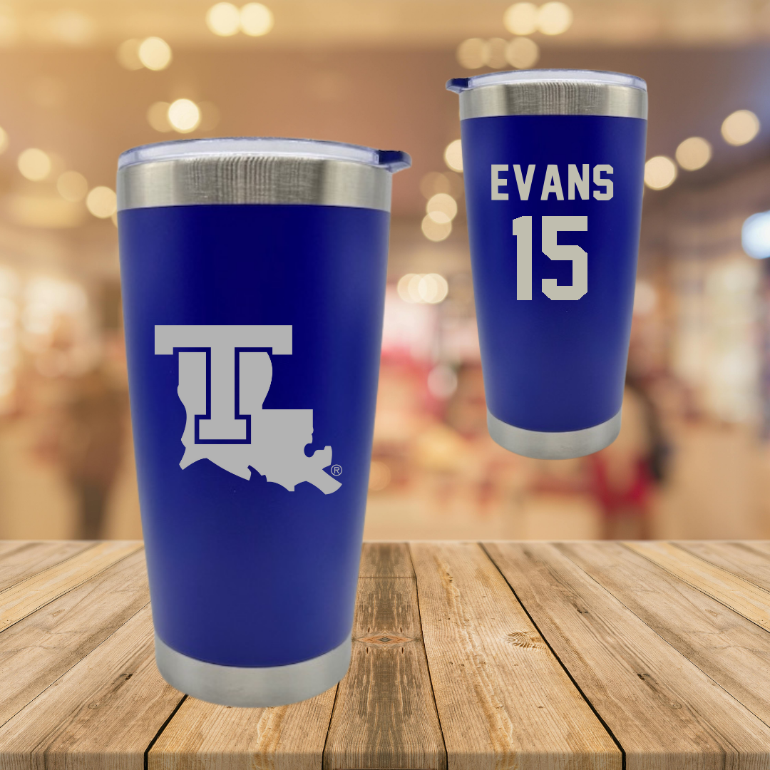 Louisiana Tech University Football Blue Stainless Steel Tumbler - #15 Jessie Evans