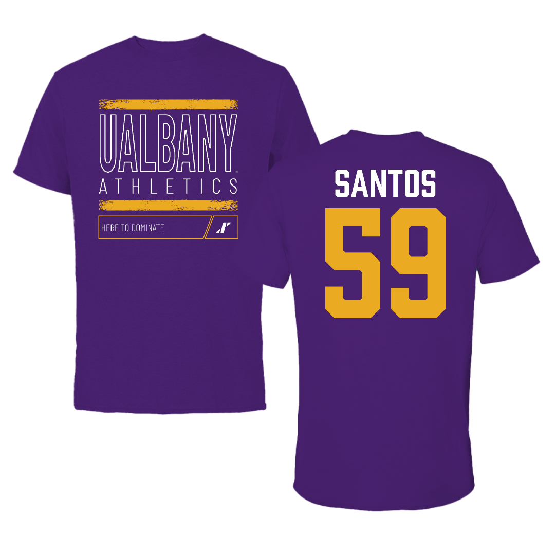 University at Albany Football Purple Dominate Performance Tee - #59 Kenneth Santos