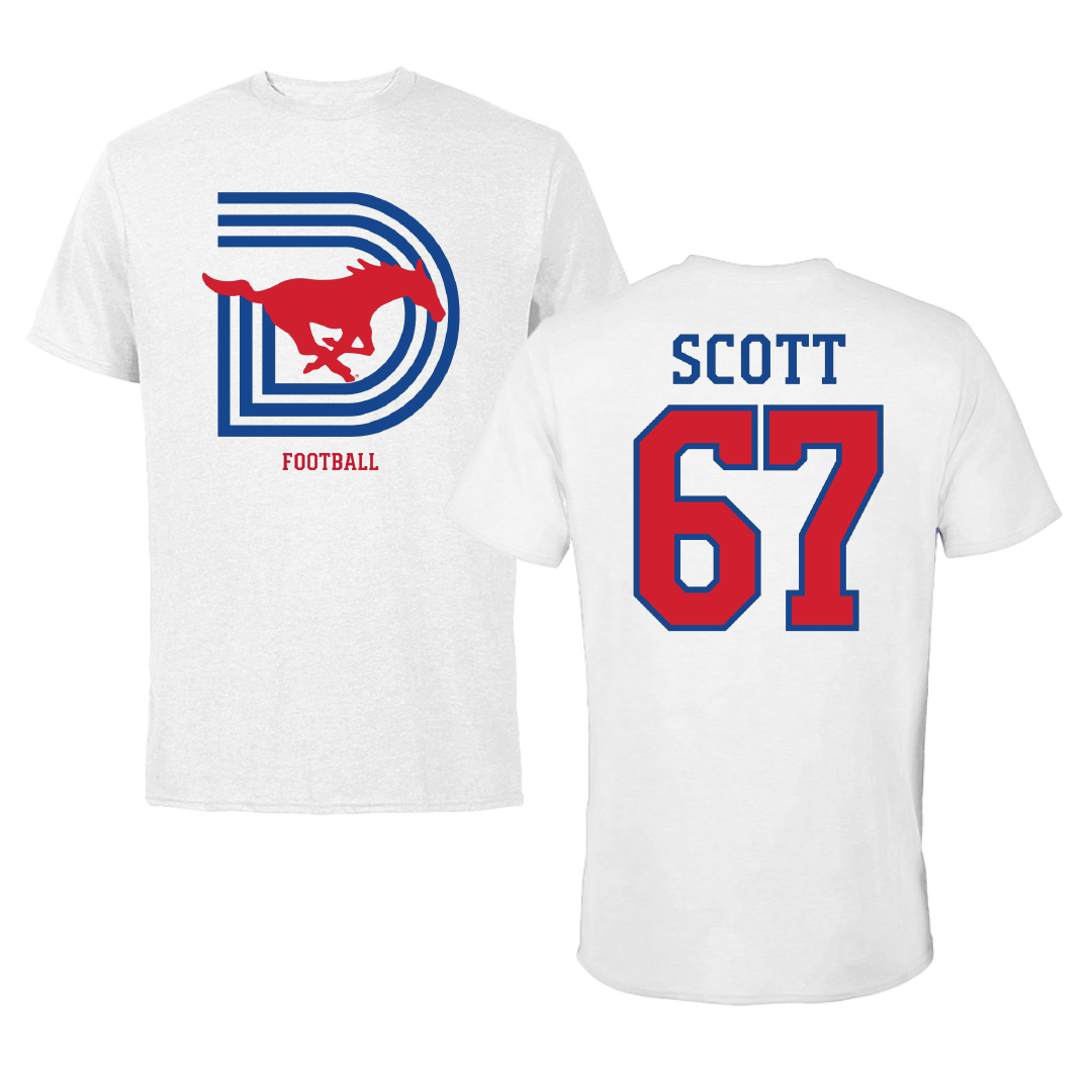 Southern Methodist University Football White Performance Tee - #67 Sean Scott