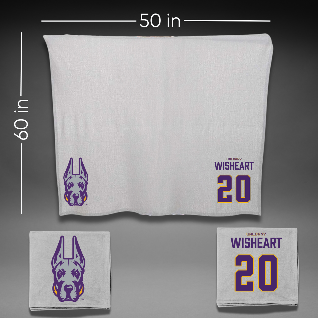 University at Albany Soccer Gray Blanket - #20 Madison Wisheart