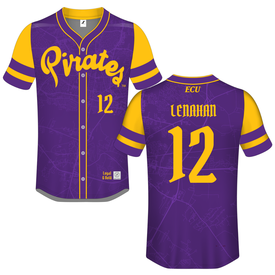 East Carolina University Purple Campus Connect Button-Down Jersey - #12 Grady Lenahan