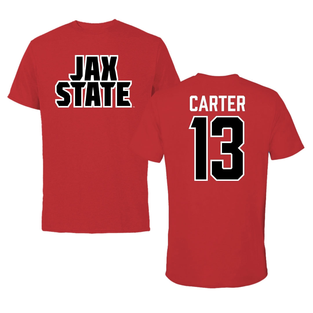 Jacksonville State University Football Red Performance Tee - #13 Derek Carter