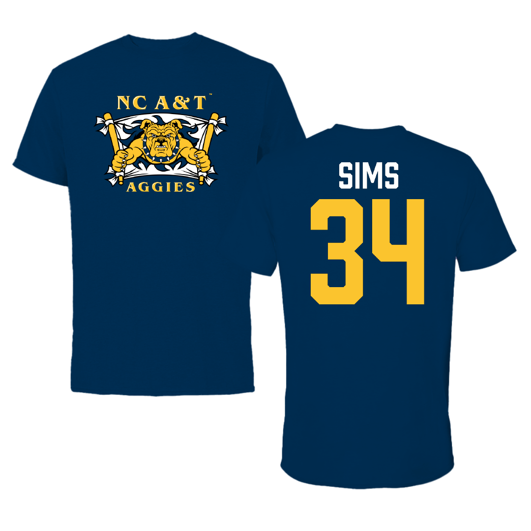 North Carolina A&T State University Softball Navy Performance Tee - #34 Destiny Sims