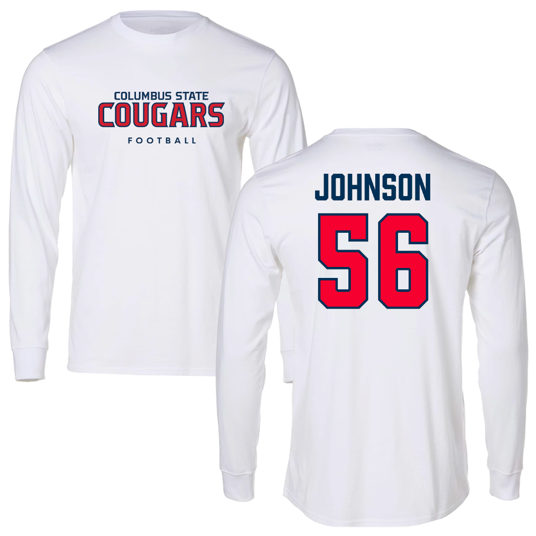 Columbus State University Football White Long Sleeve - #56 Gregory Johnson