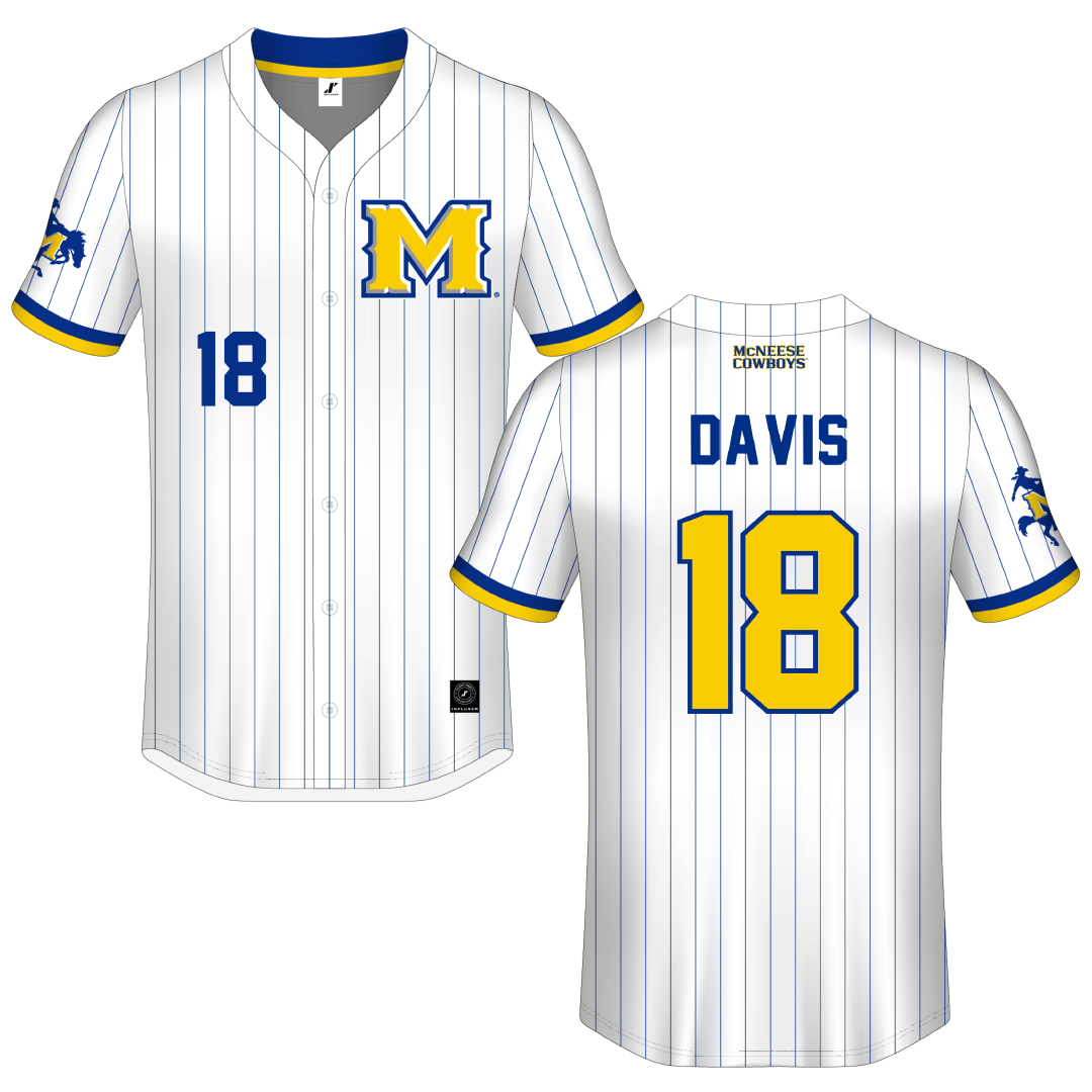 McNeese State University White Pinstripe Button-Down Jersey - #18 Bailey Davis