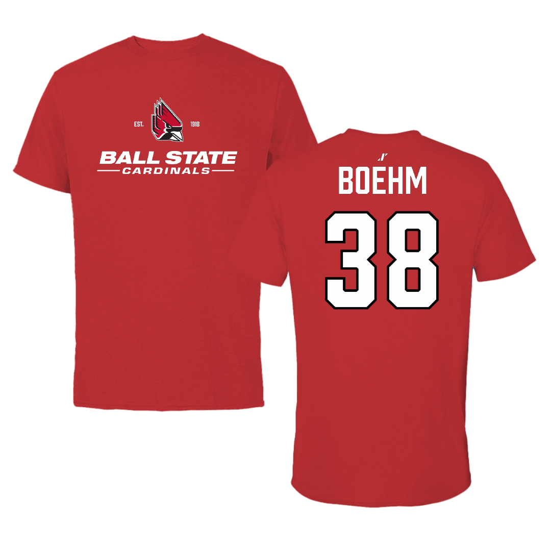 Ball State University Football Red General Performance Tee - #38 Brody Boehm