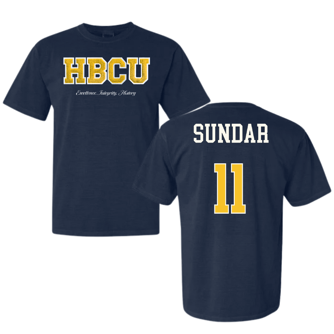 Coppin State University Baseball Navy HBCU Varsity Comfort Colors Tee - #11 Pranav Sundar