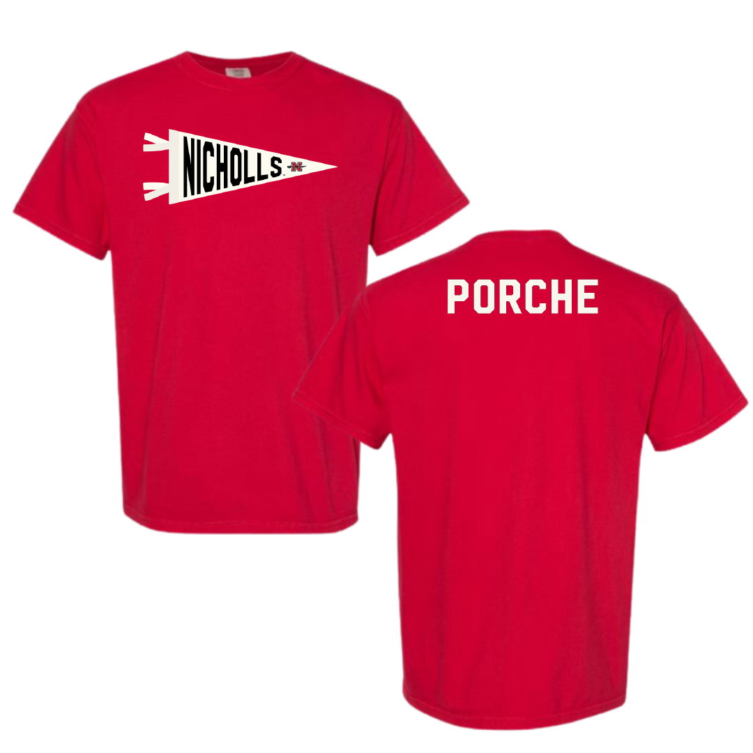 Nicholls State University Cheer Red Pennant Comfort Colors Tee - Ashlyn Porche