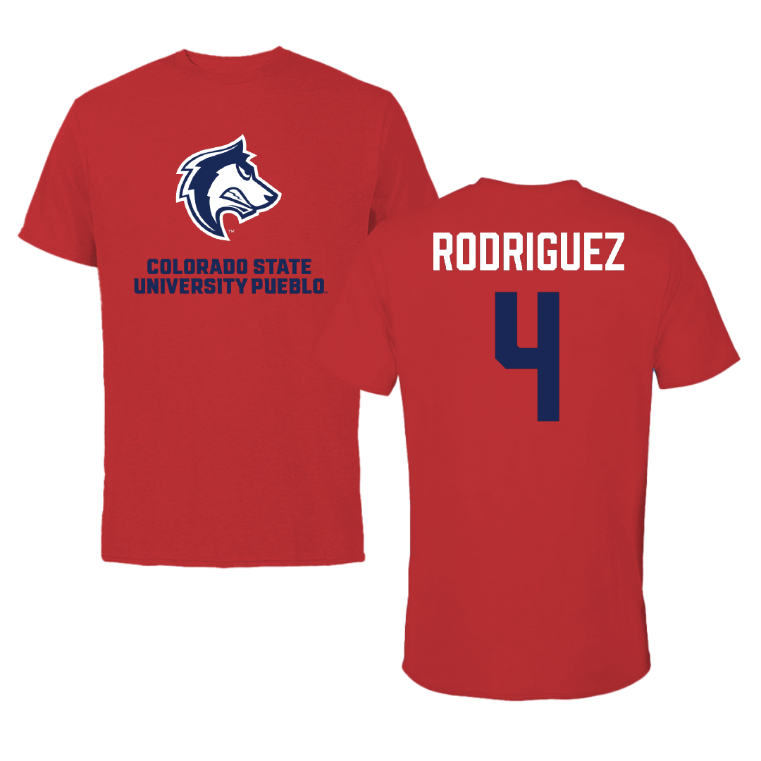 Colorado State University-Pueblo Soccer (M) Red Tee - #4 Raul Rodriguez