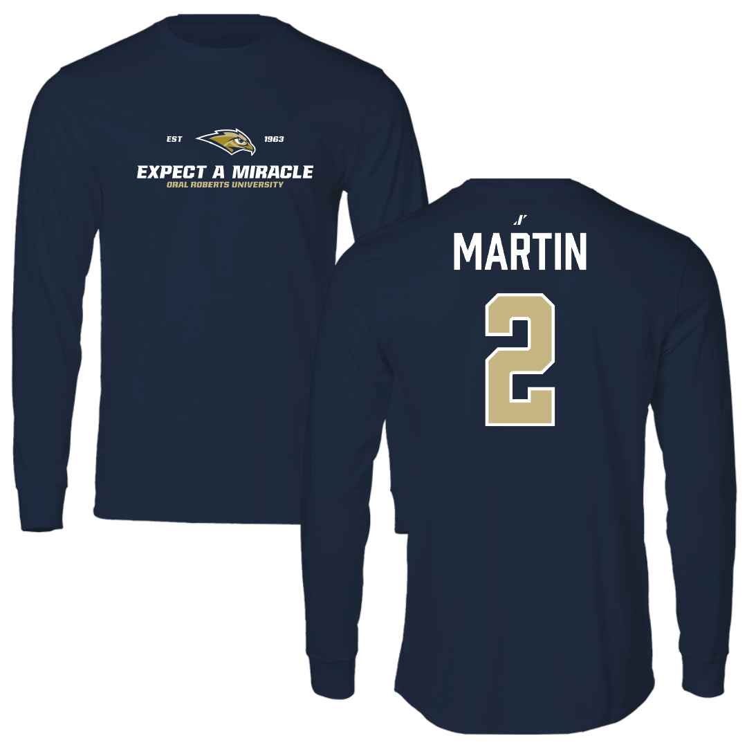 Oral Roberts University Basketball Navy General Performance Long Sleeve - #2 Chase Martin