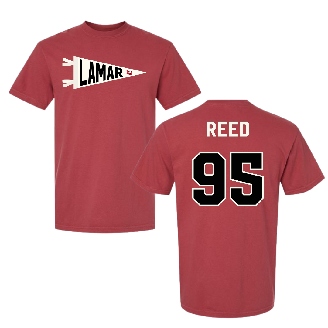 Lamar University Football Canvas Red Pennant Comfort Colors Tee - #95 Makhi Reed