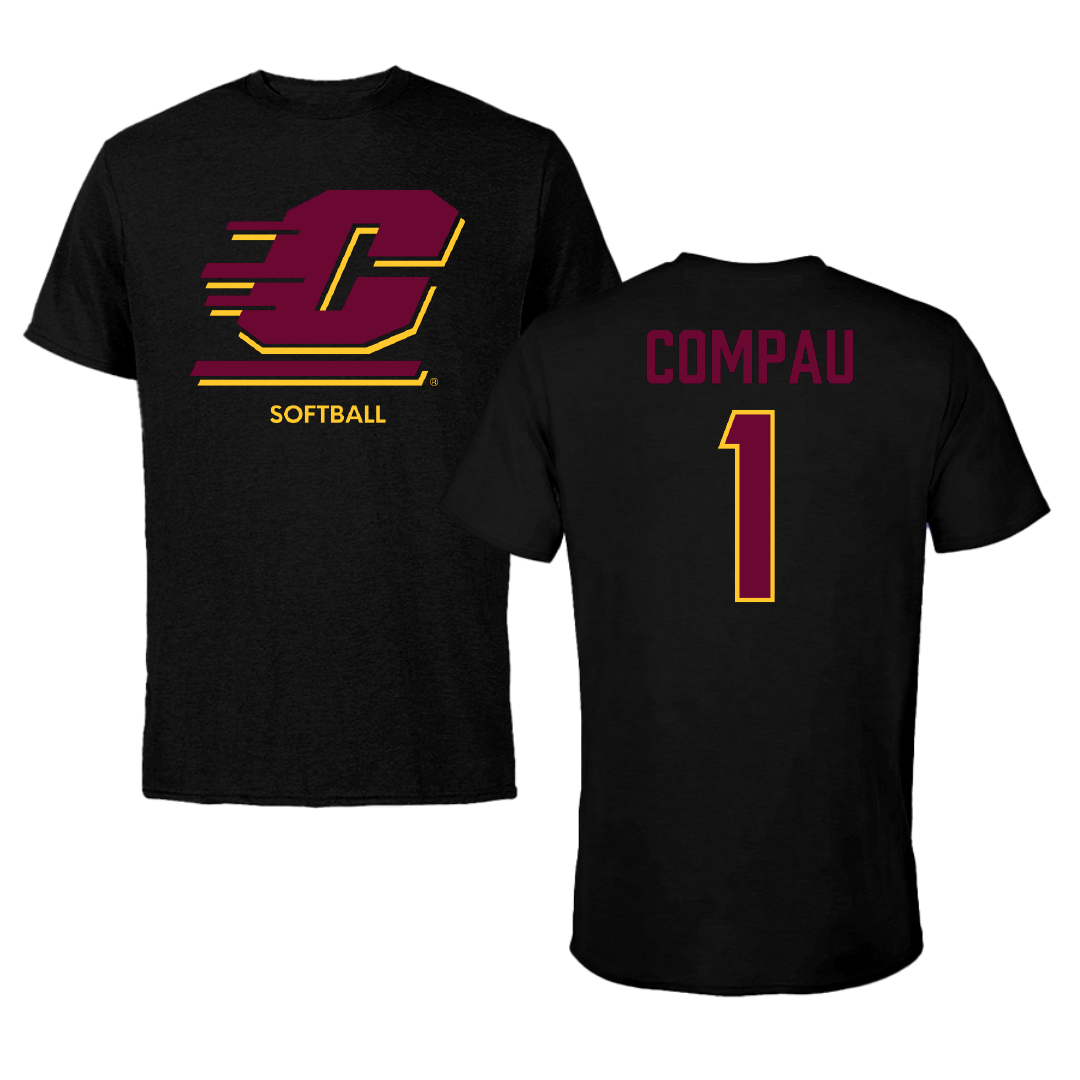 Central Michigan University Softball Black Tee - #1 Brooklyn Compau