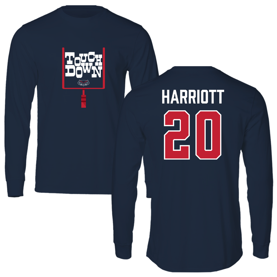 Florida Atlantic University Football Navy Touchdown Long Sleeve - #20 Joshua Harriott