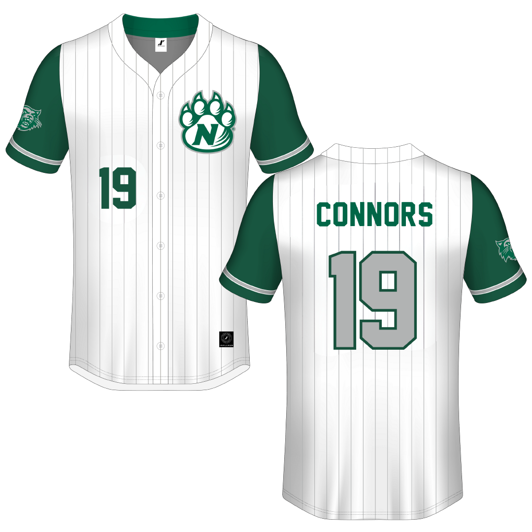 Northwest Missouri State University White Pinstripe Button-Down Jersey - #19 John Connors
