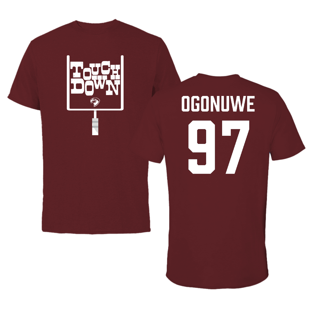 Fairmont State University Football Maroon Touchdown Performance Tee - #97 Michael Ogonuwe