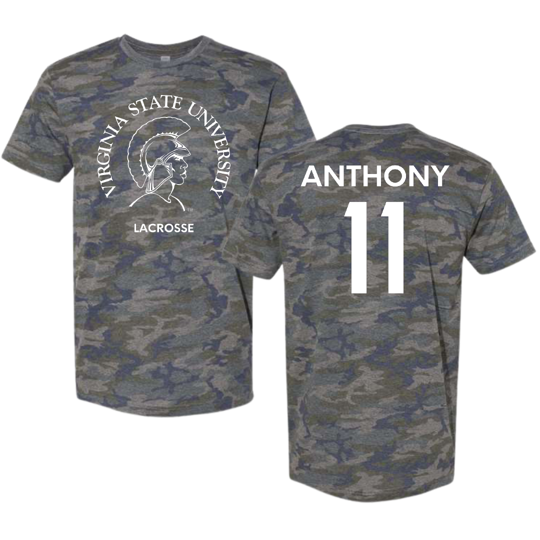 Virginia State University Lacrosse (W) Vintage Camo Tee - #11 Unique Anthony