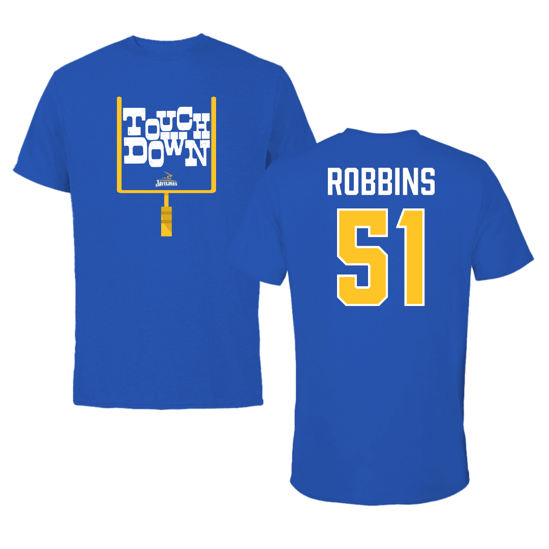 Texas A&M University-Kingsville Football Blue Touchdown Performance Tee - #51 Tre Robbins