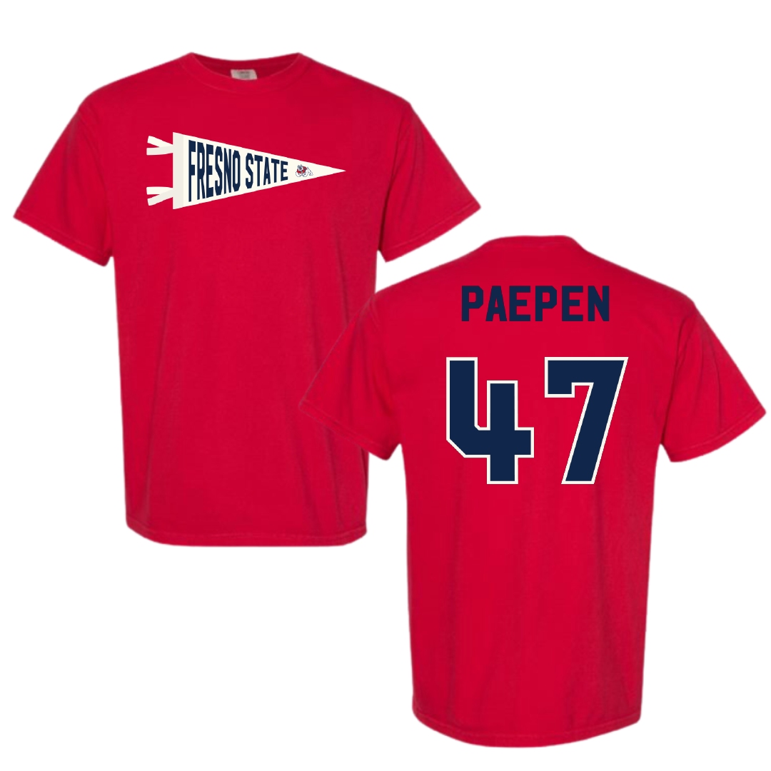 Fresno State University Soccer Red Pennant Comfort Colors Tee - #47 Sam Paepen