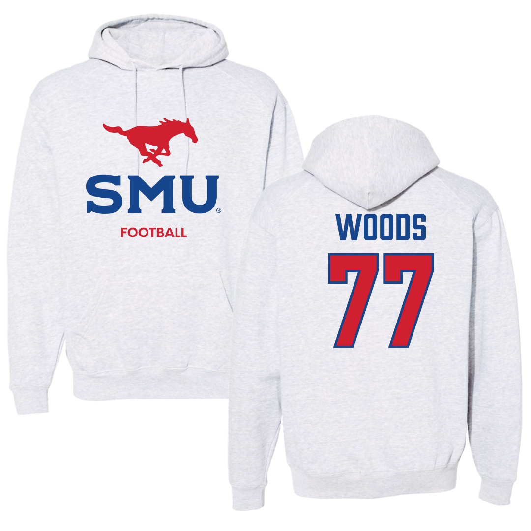 Southern Methodist University Football Light Gray Hoodie - #77 Alex Woods