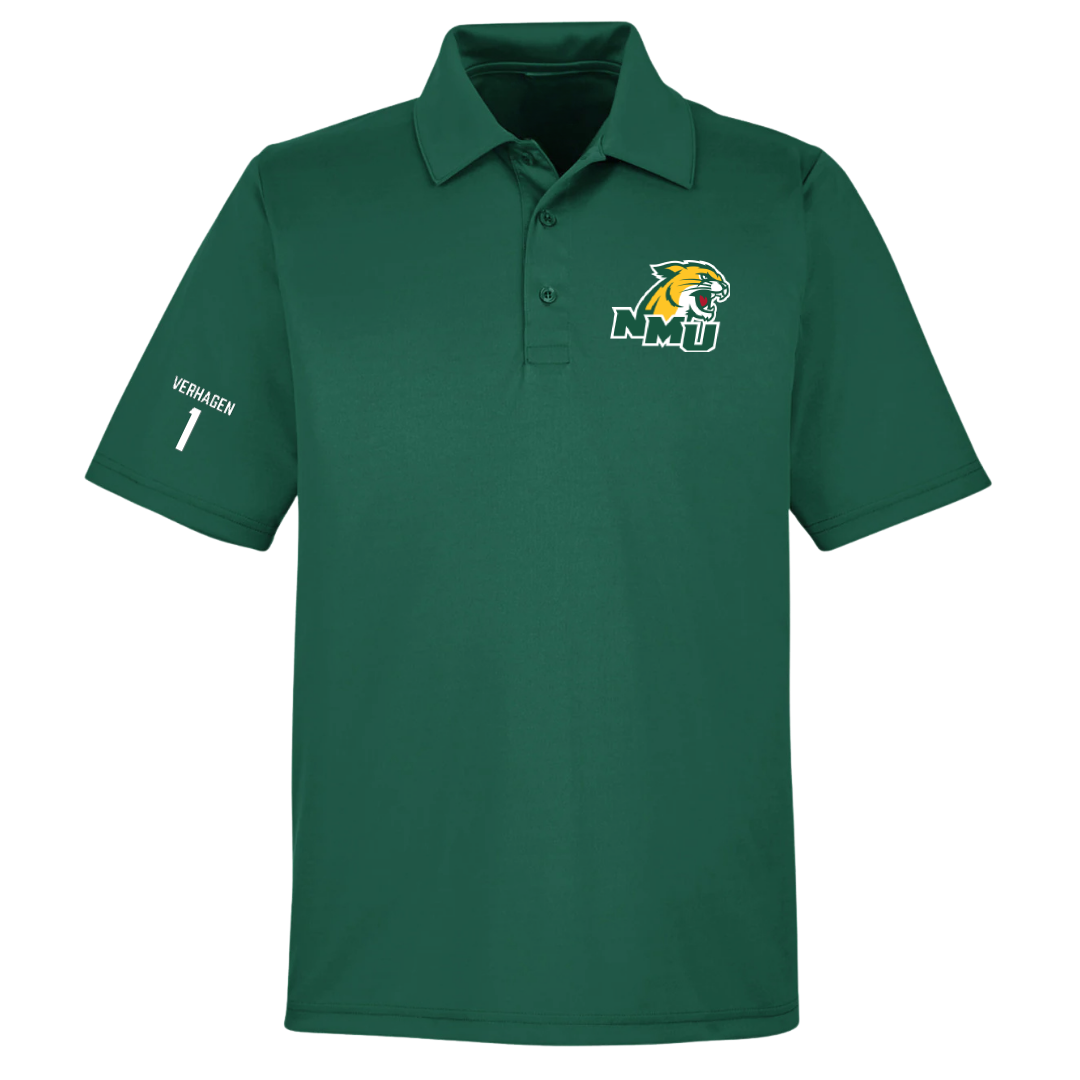 Northern Michigan University Basketball (M) Forest Green Polo - #1 Casey Verhagen