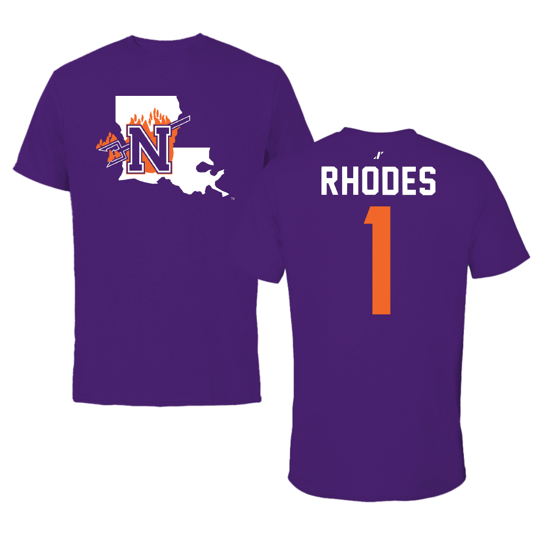 Northwestern State University Football Purple State Performance Tee - #1 Dylan Rhodes