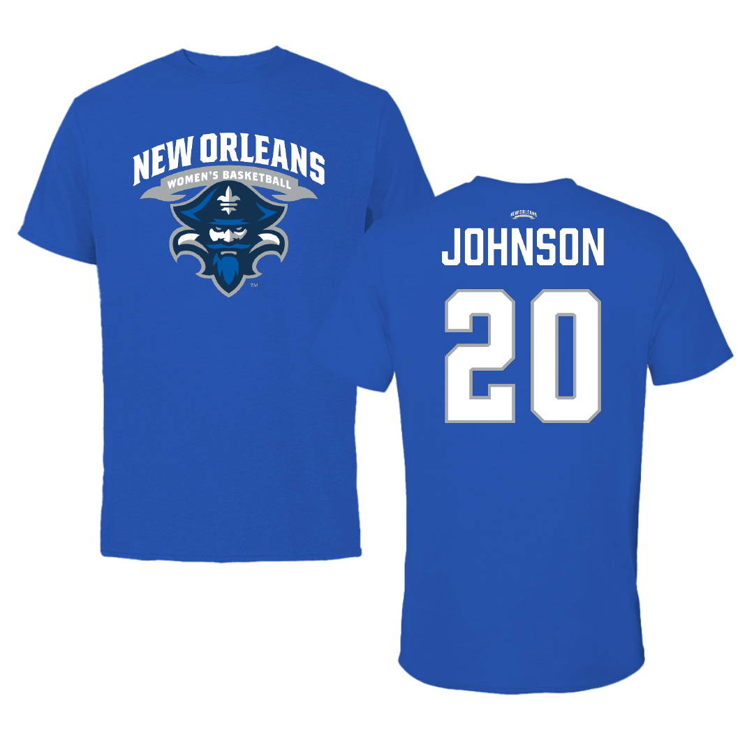 University of New Orleans Basketball Blue Performance Tee - #20 Logan Johnson