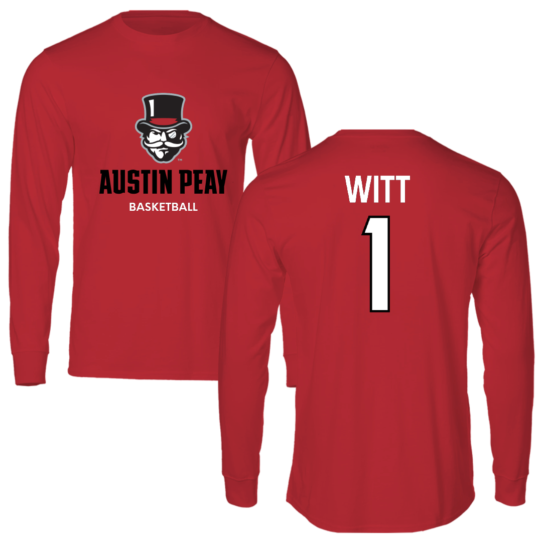 Austin Peay State University Basketball (M) Red Mascot Performance Long Sleeve - #1 Sai Witt