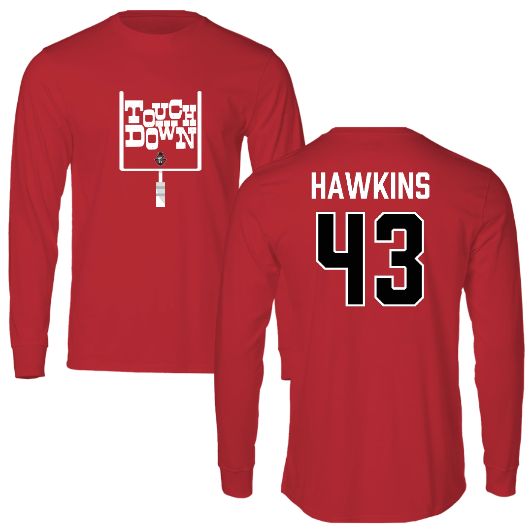Austin Peay State University Football Red Touchdown Performance Long Sleeve - #43 Garrett Hawkins